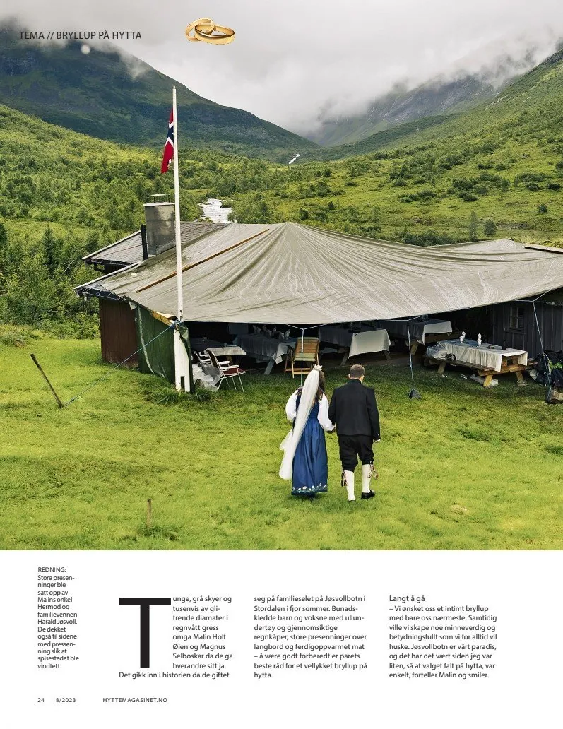 Oppslag fra reportasjen Bryllup på hytta i Aftenpostens Hyttemagasinet
